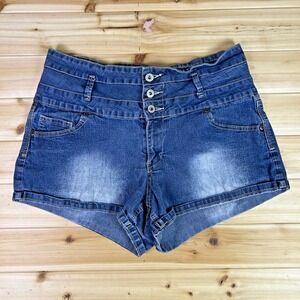 Bongo Jean Shorts Womens 15 High Rise 3 Button Cuffed Denim Blue Jean Shorts